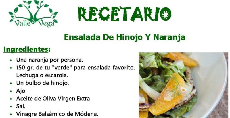 Recetario Valle y Vega. Ensalada de invierno de Hinojo y Naranja