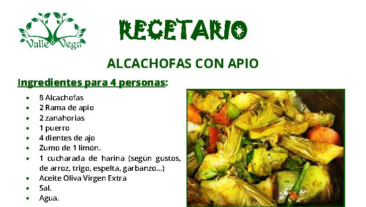 Recetario Valle y Vega!! Alcachofas con Apio