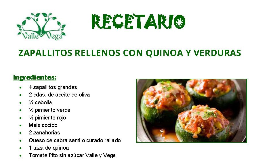 Recetario Valle y Vega!! Zapallitos rellenos de quinoa y verduras 🍽 🥕🌽🥒