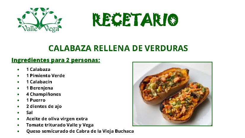 Recetario Valle y Vega. Calabaza rellena de verdura eco 🎃🥒🥕🍽