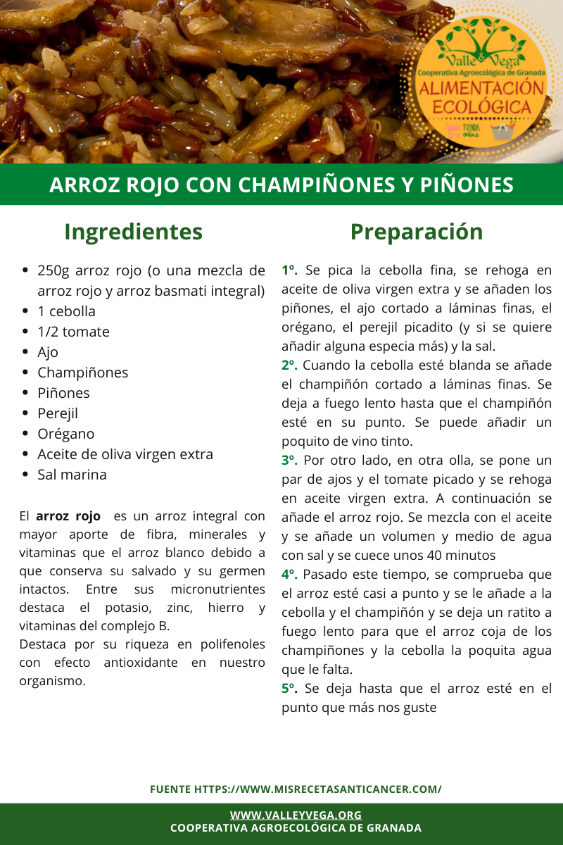 Recetario Valle y Vega. Arroz rojo con champiñones y piñones ?? | Valle y  Vega 