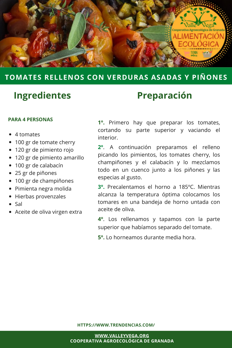 Recetario Valle y Vega. Tomates rellenos con verduras asadas y piñones ?❤  | Valle y Vega 