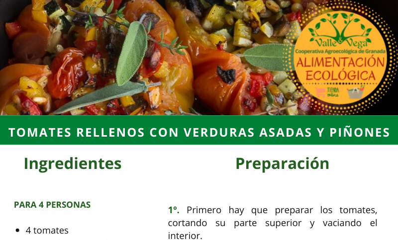 Recetario Valle y Vega. Tomates rellenos con verduras asadas y piñones 🍅❤