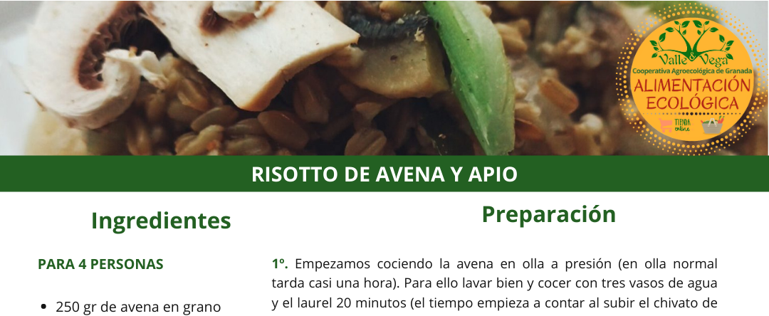 Recetario Valle y Vega. Risotto de avena y apio ? | Valle y Vega 