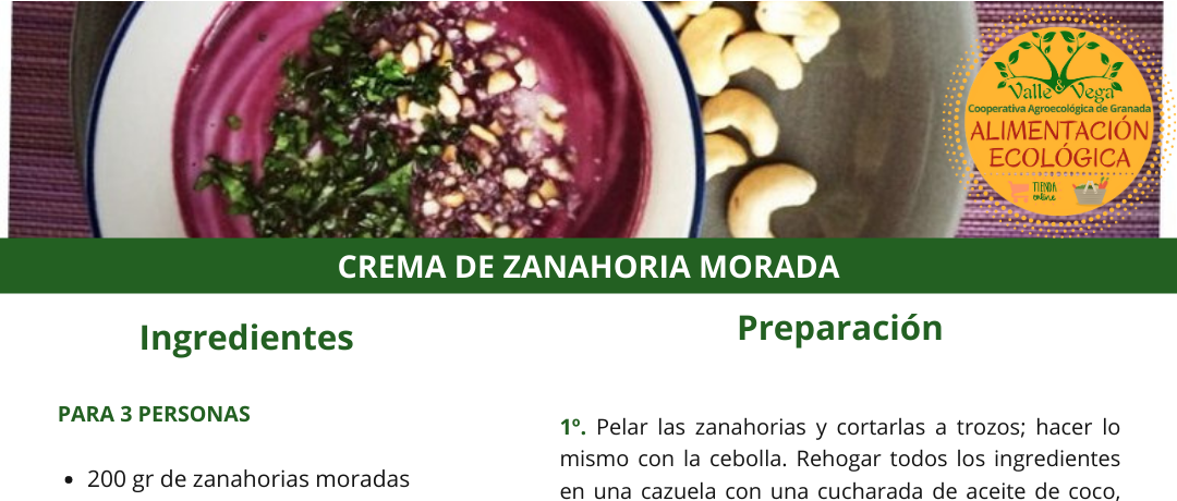 Recetario Valle y Vega. Crema de zanahoria morada 💜