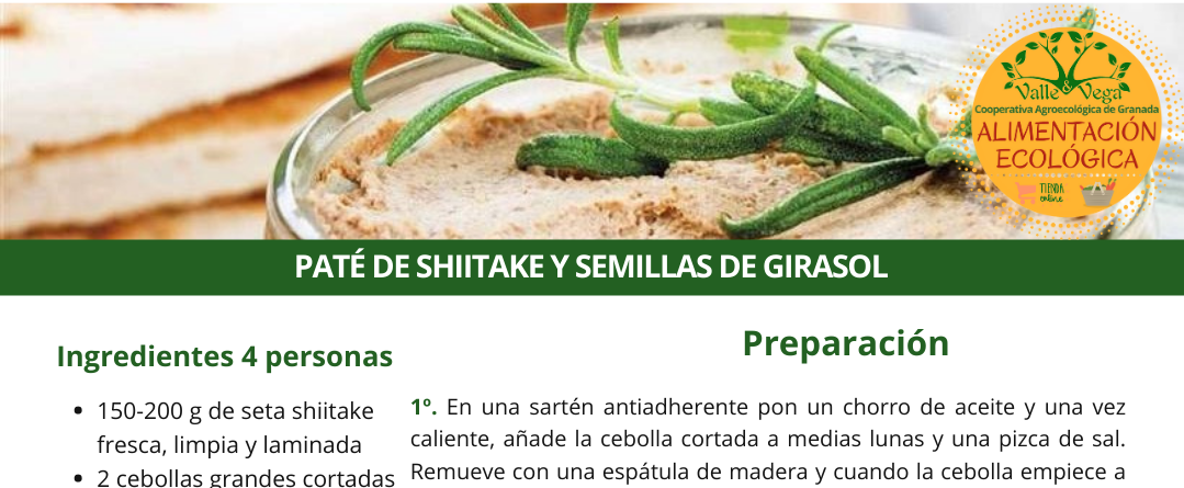 Recetario Valle y Vega. Paté de shiitake y semillas de girasol 🍄🌻