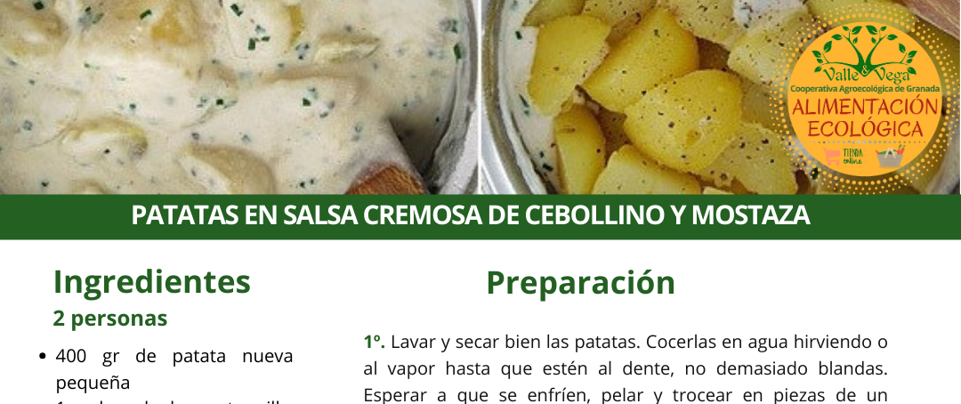 Recetario Valle y Vega. Patatas en salsa cremosa de cebollino y mostaza 😍