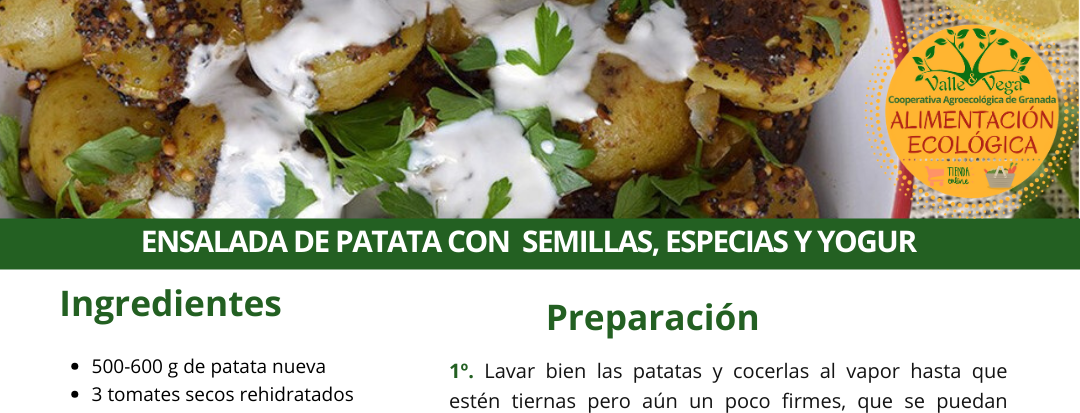 Recetario Valle y Vega. Ensalada de patata con semillas, especias y yogur 😋