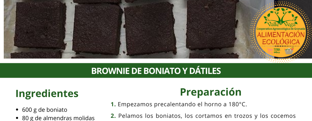 Recetario Valle y Vega. Brownie de boniato y dátiles 🤎