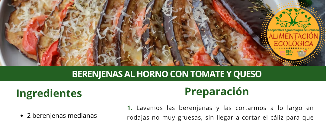 Recetario Valle y Vega.  Berenjenas al horno con tomate y queso🍅🍆