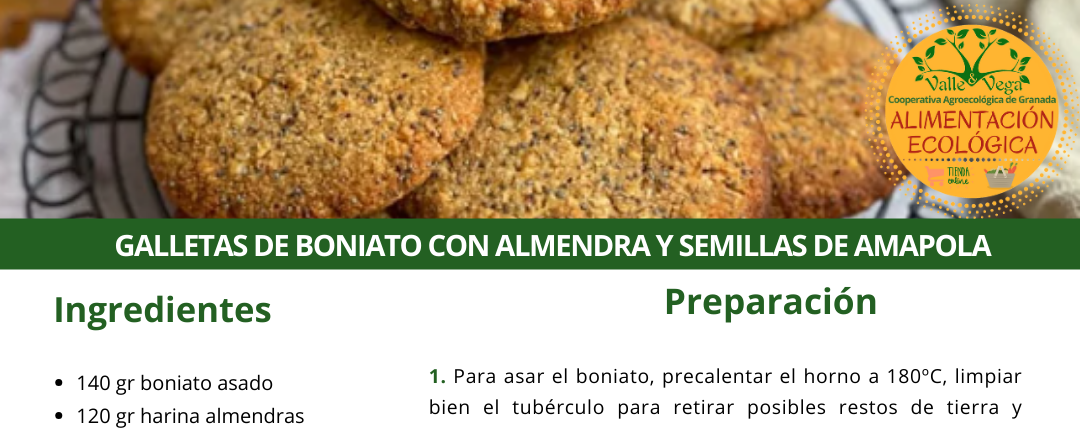 Recetario Valle y Vega. Galletas de boniato con almendra y semillas de amapola 😋