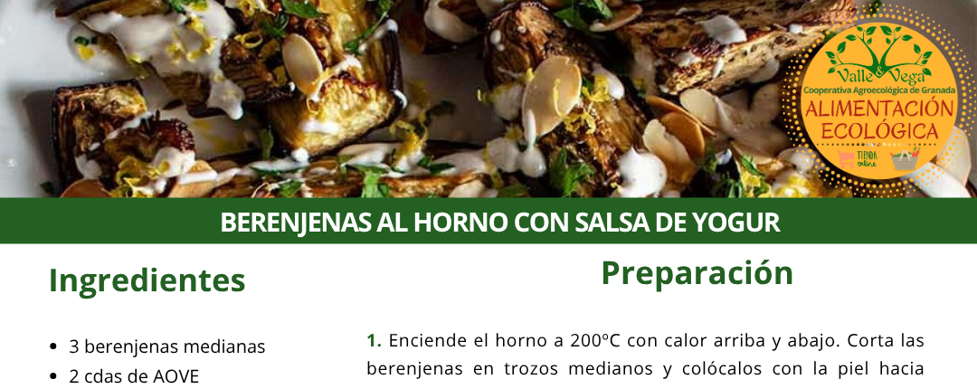 Recetario Valle y Vega. Berenjenas al horno con salsa de yogur 🍆