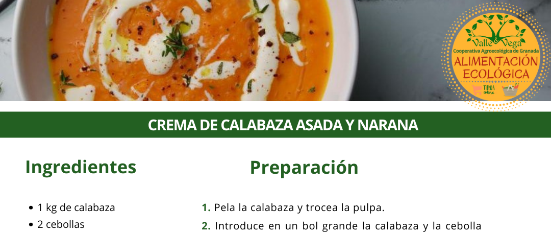 Recetario Valle y Vega. Crema de calabaza asada y naranja 🧡