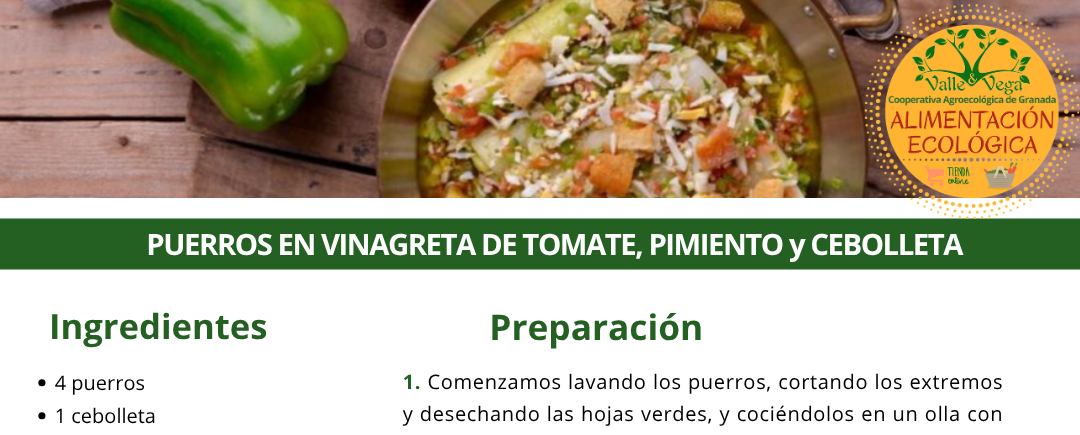 Recetario Valle y Vega. Puerros en vinagreta de tomate, pimiento y cebolleta 😋